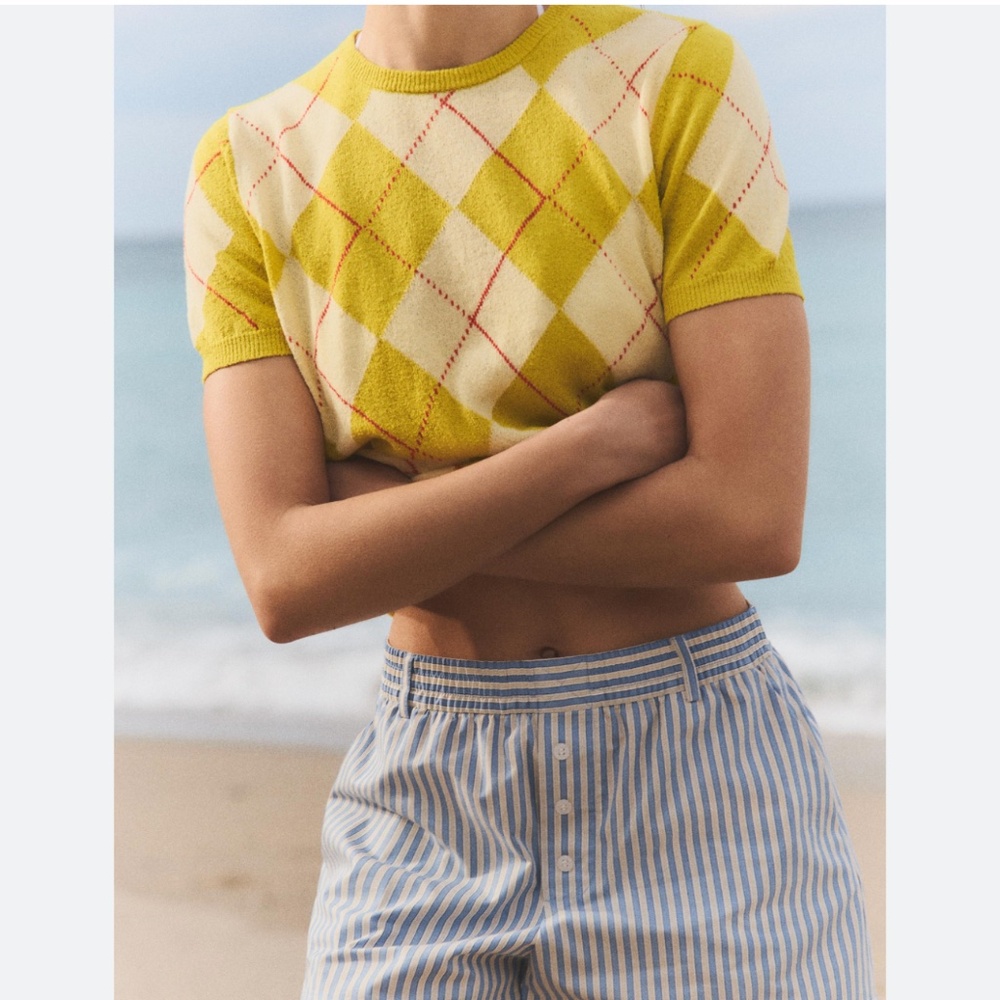 ZARA ARGYLE KNIT TOP